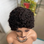 Short Pixie Cut Curly Wigs Human Hair Brazilian Human Hair Machine Wigs For Black Women Natural Black Curly Human Hair Wigs