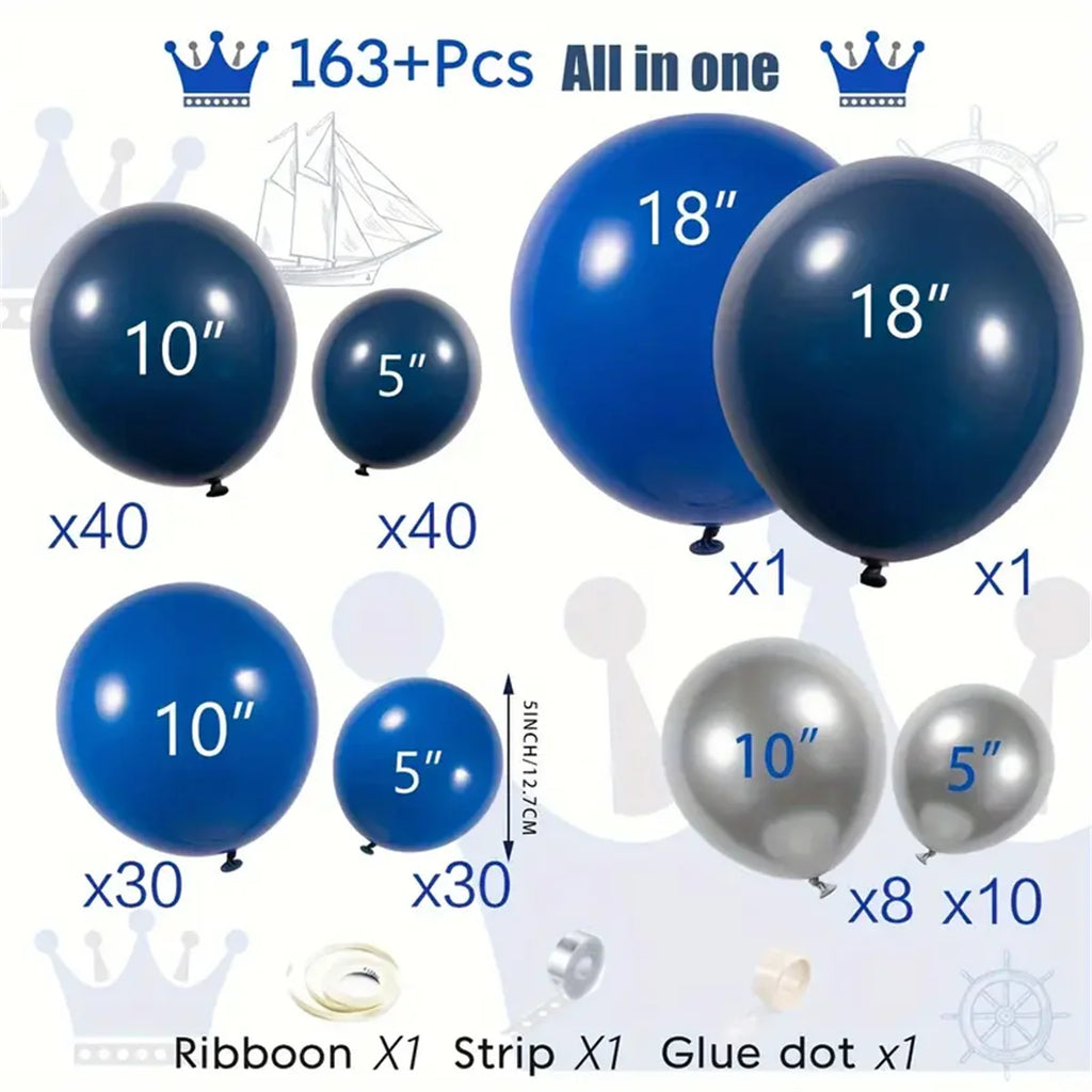 160Pcs Royal Blue Silver Balloon Arch Kit for Baby Shower Birthday Wedding Party Graduation Celebration Anniversary Decoration