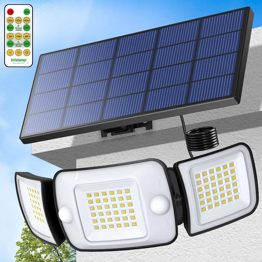 Intelamp Long Battery Life 6000mah Outdoor Solar Lights With Larger Solar Panel Two Motion Sensors For Garden Yard Path Garage
