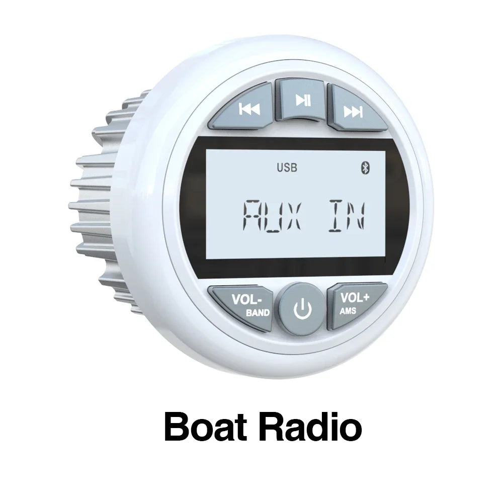 White Marine Stereo Boat Radio Bluetooth IPX5 Waterproof FM AM With Speaker Digital Media Audio For Yacht ATV UTV RV Golf Cart