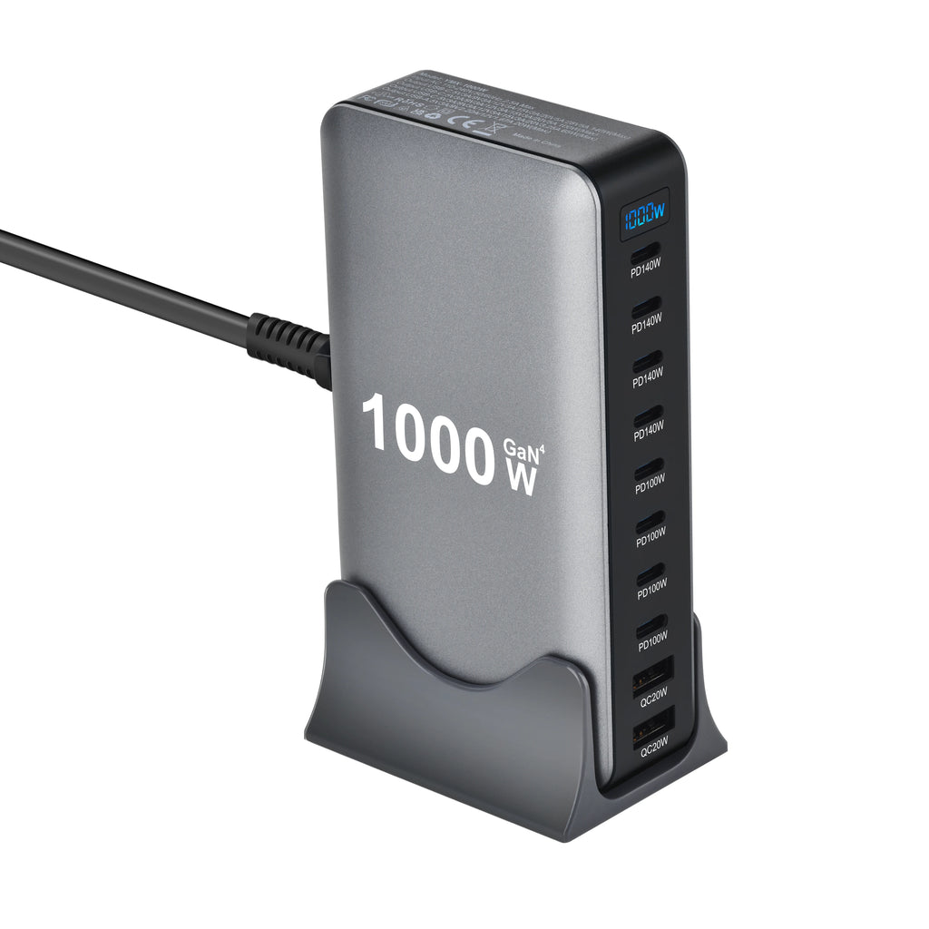 1000W 10-Port GaN Desktop Adapter 140W PD Fast Charging for MacBook Pro Laptop, 100W for Phone Tablet, Multi Port USB Hub Statio