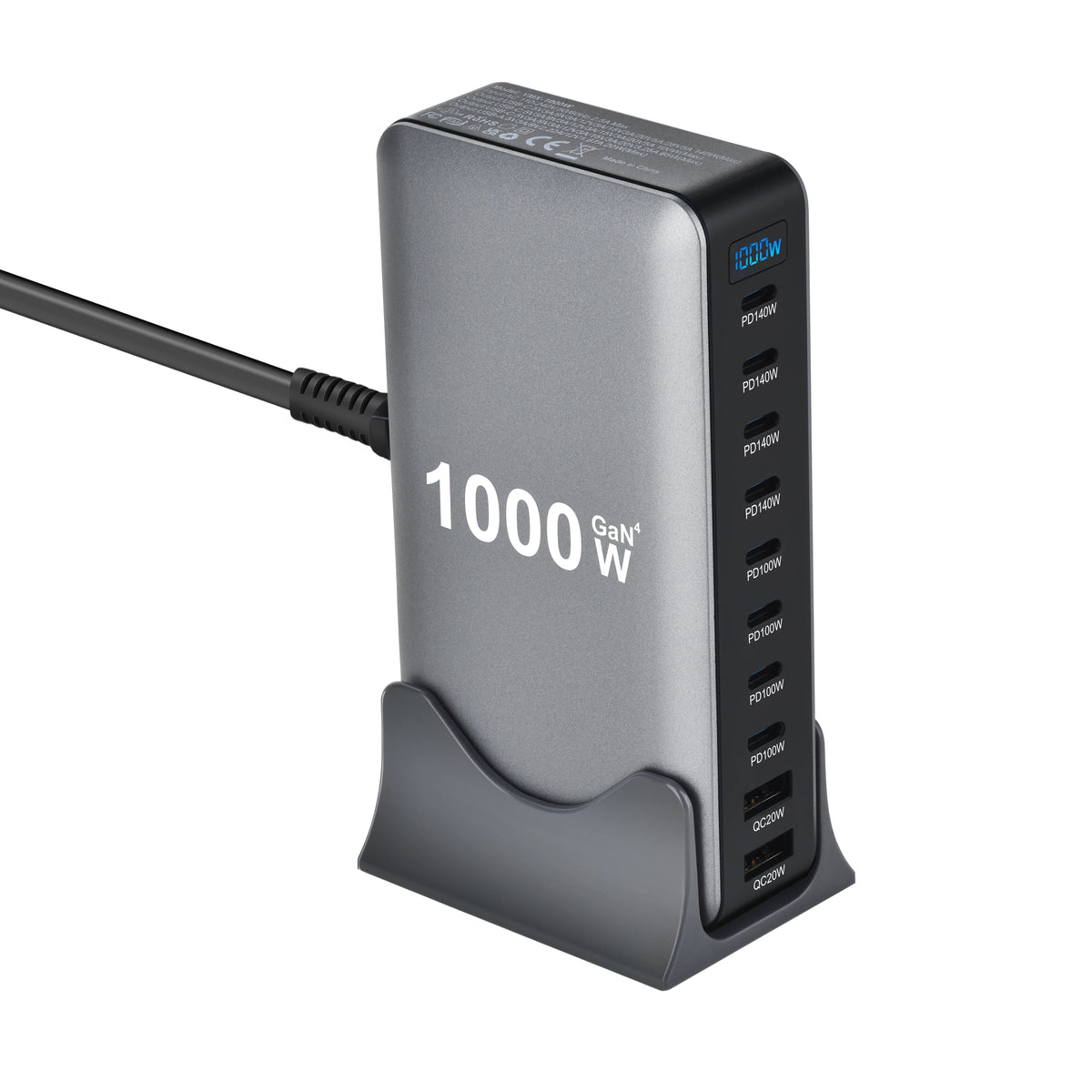 1000W 10-Port GaN Desktop Adapter 140W PD Fast Charging for MacBook Pro Laptop, 100W for Phone Tablet, Multi Port USB Hub Statio