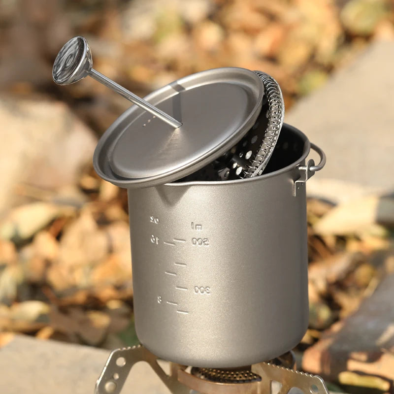 Tiartisan Titanium Folding Handle French Press Hanging Pot Coffee Maker With Lid Outdoor Camping Cookware Water Cup Mug