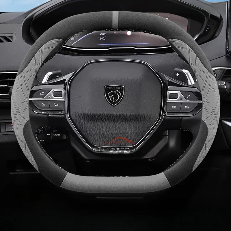 Suede Leather Car Steering Wheel Cover for Peugeot 508 308 SW E-208 208 E-408 408 GT 2021 2022 2023 2024 2025 Auto Accessories