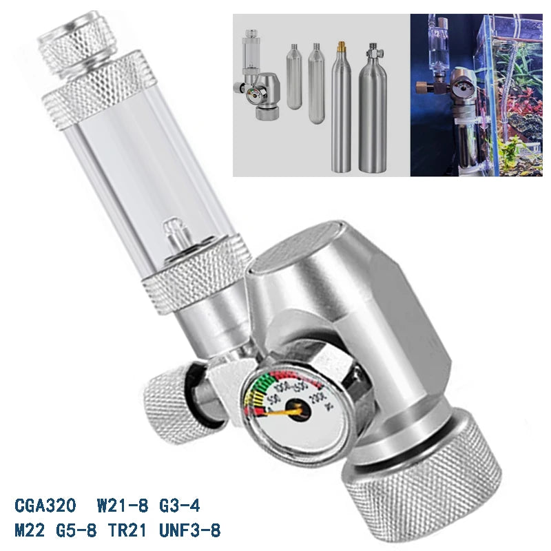 Aquarium DIYCO2 regulator W21.8/CGA320/G3-4/G5-8/TR21/3-8unf gas cylinder nut docking type fish tank CO2 pressure reducing valve