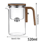 Glass Tea Pot Kettle Infuser 520ML/720ML Teapot Water Separation Inner Magnet One Click Magnetic Switches Tea Filtration Cup Set