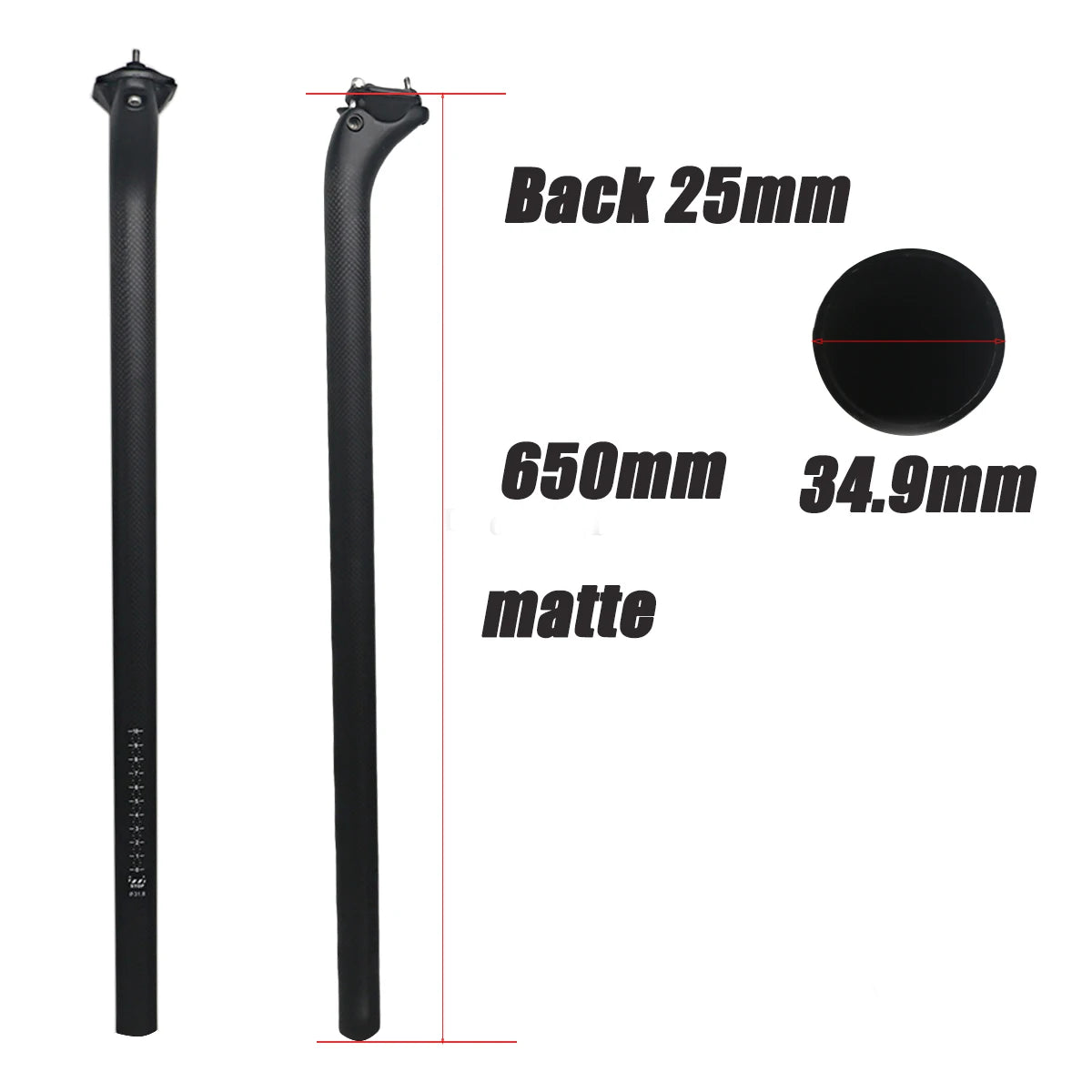 3K Carbon Bike Seatpost 31.8/33.9/34.9mm 550/600/650mm Matte, Front/Back