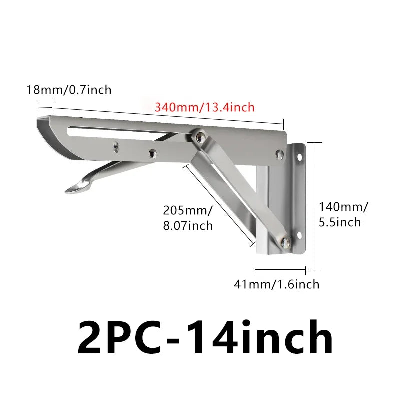 2pcs 8-20inch Stainless Steel Folding Angle Bracket Triangle Shelf Heavy Support Adjustable Wall Mounted Bench SilverWhite Black