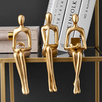 Gold Thinker Statue Bookshelf Sculpture Figurine, Holding Book Style, Modern Desk Decor