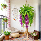 5pc Artificial Boston Fern & Persian Violet Ivy Vine Wall-Mounted Greenery Set
