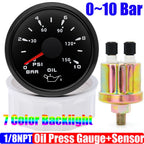 Custom Auto Car 52mm Oil Pressure Gauge+Sensor 7 Color Backlight 0~5Bar 0-10Bar Oil Press Meter with Sensor Marine Boat 12V24V