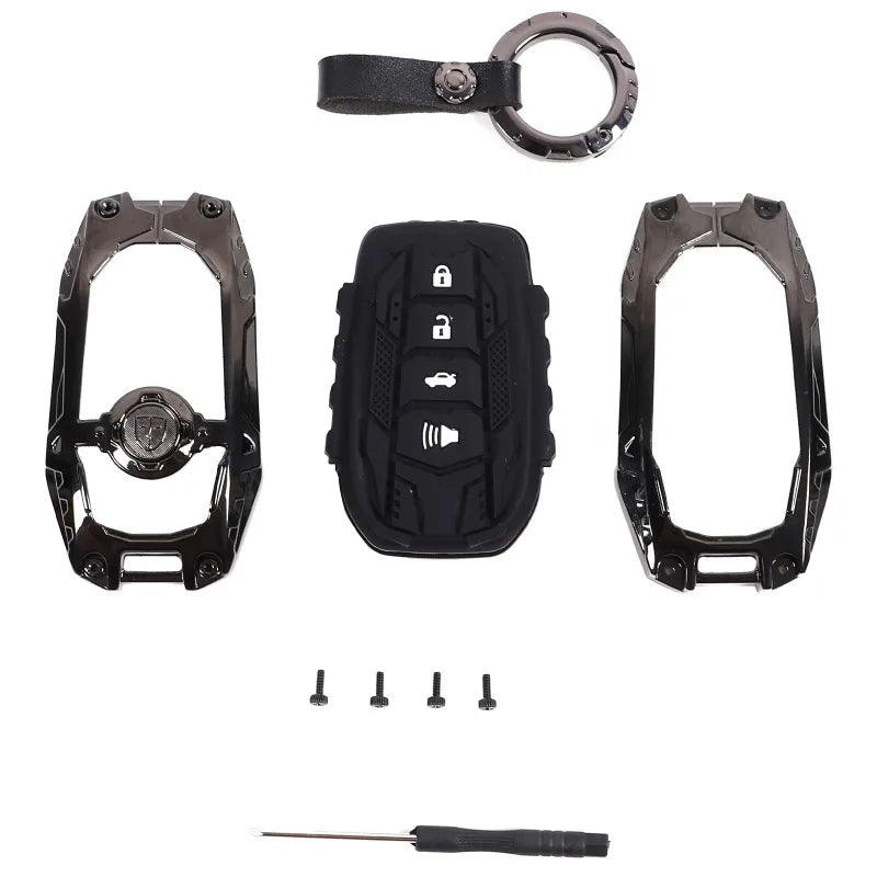 ZincAlloy Key Case Round Buckle Key Pouch Mecha Style Key Fob Cover Car Supplies For Toyota Tacoma 2024-2026 Toyota Tundra 2022+