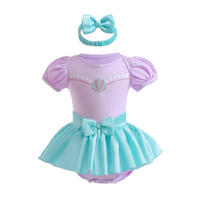 Infant Baby Girl Jumpsuit Dress Little Girl Princess Romper Dress With Headbands Kids Clothes Size 70-80-90-100