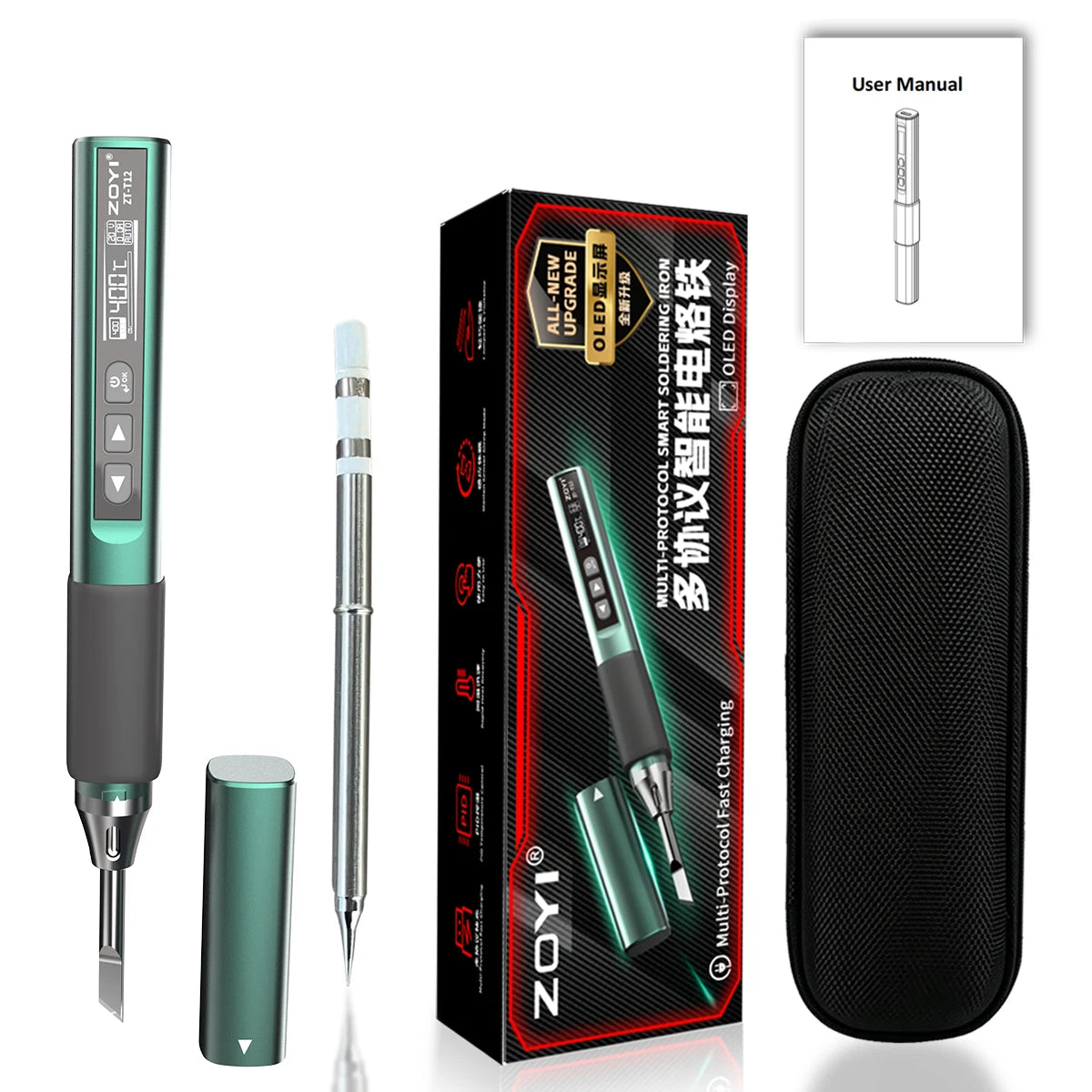 ZOYI T12 100W Smart Temperature Control Soldering Iron, USB Fast Charge, 1pc