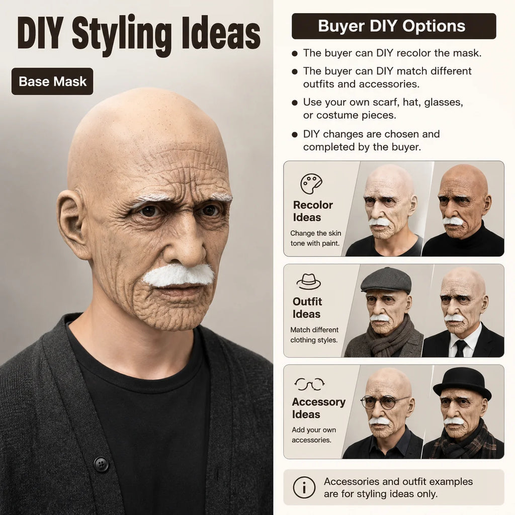 Full Head Mask Latex Realistic Men Face Beard Halloween Costume Party Props Old Man Latex Halloween Mask Cosplay Party Headgear