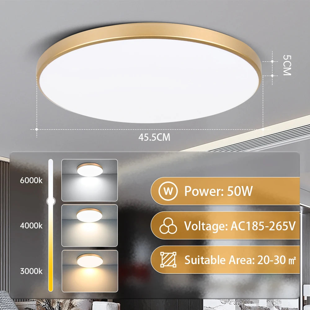 Golden Led Ceiling Lamp 220V Dustproof Ceiling Panel Lamp Indoor Bathroom Lamp for Living Room Decor Ultra-thin Ceiling Lights