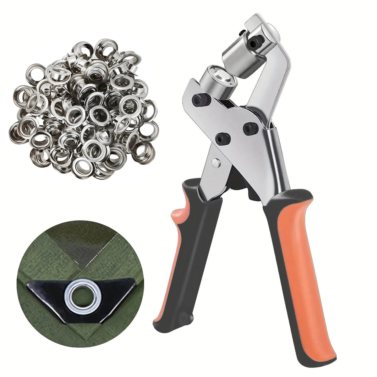 Grommet Tool Kit Handheld Hole Punch Pliers Portable Grommet Hand Press Machine Manual Puncher w/ Silver Grommets of 10mm