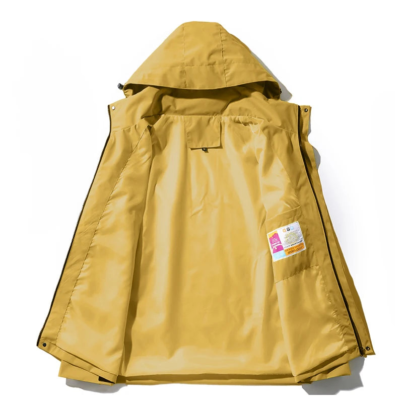 JNLN Unisex Waterproof Hiking Jacket With Detachable Hood Lightweight Windproof Coat Breathable Raincoat for Camping Climbing