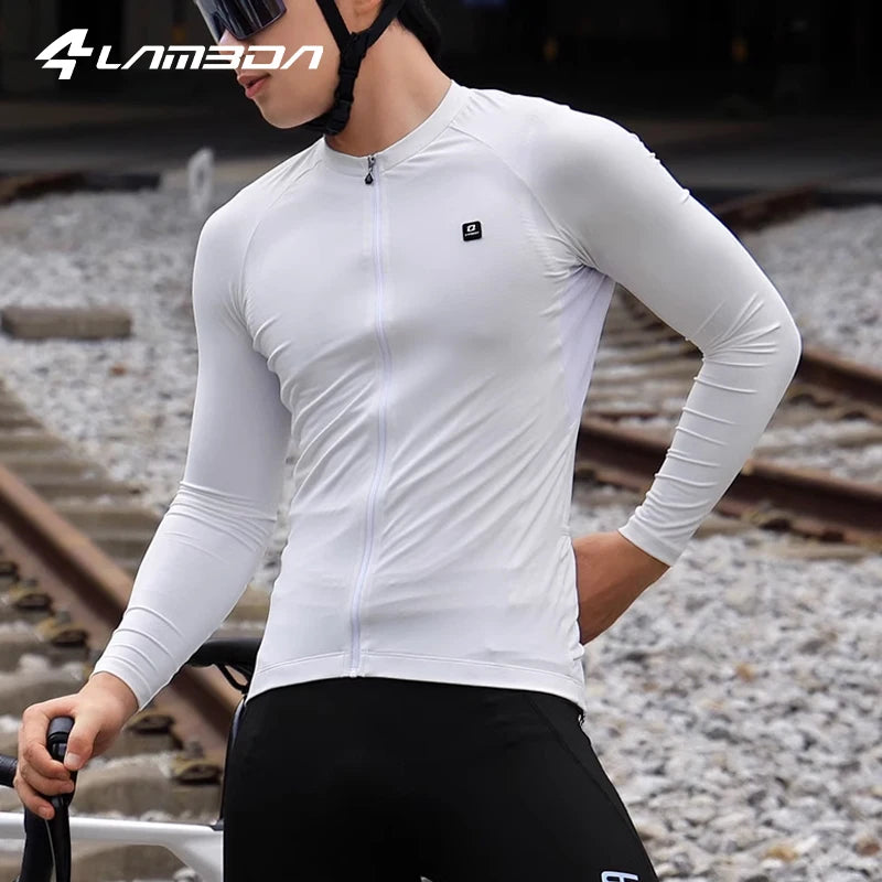 LAMEDA Men's Long Sleeve Cycling Jersey Quick Dry Breathable Road Bike Shirt, Black/Green/White S-XXL