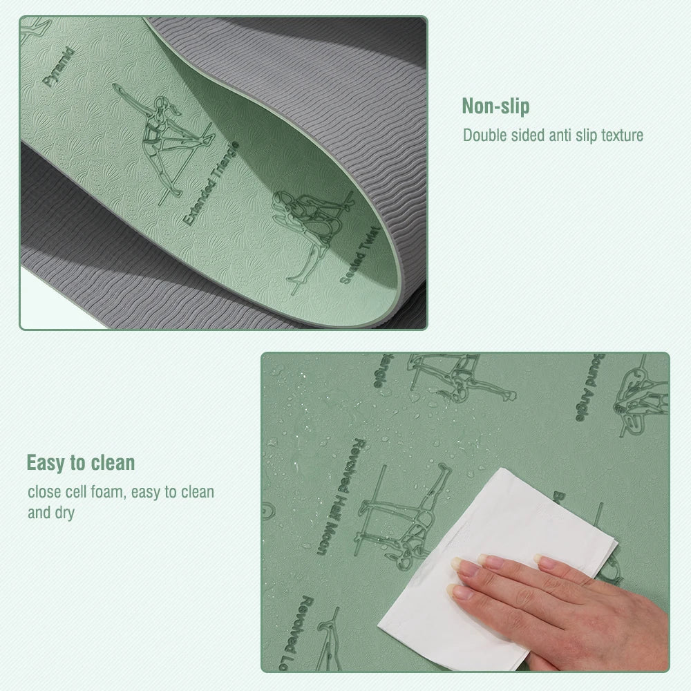 TPE Yoga Mat Non-Slip Eco-Friendly 57x183cm Exercise Mat Mint Green or Pink