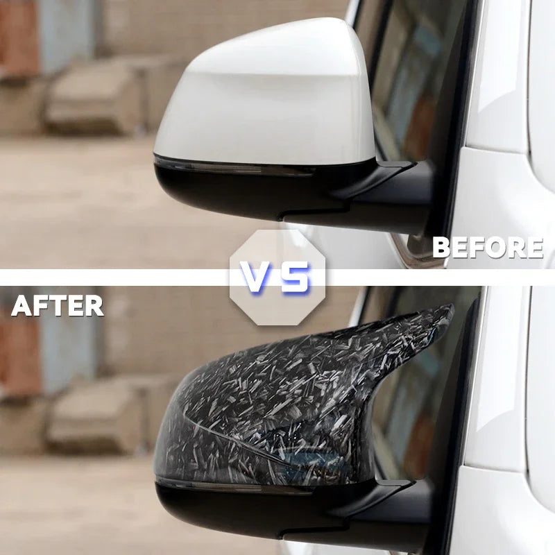 BMW X3 X4 X5 X6 Side Mirror Cover Caps Bright Black Carbon Fiber Style 2014-2018