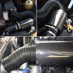 Universal Carbon Fiber Cold Air Intake Kit Enclosed Filter Box Induction Pipe Hose, Black