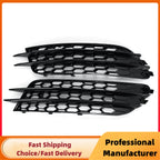 1Pair Front Bumper Fog Light Grille For Audi A6 C7 Sedan 2012 2013 2014 2015 Fog Lamp Honeycomb Mesh Grilles Glossy Black Cover