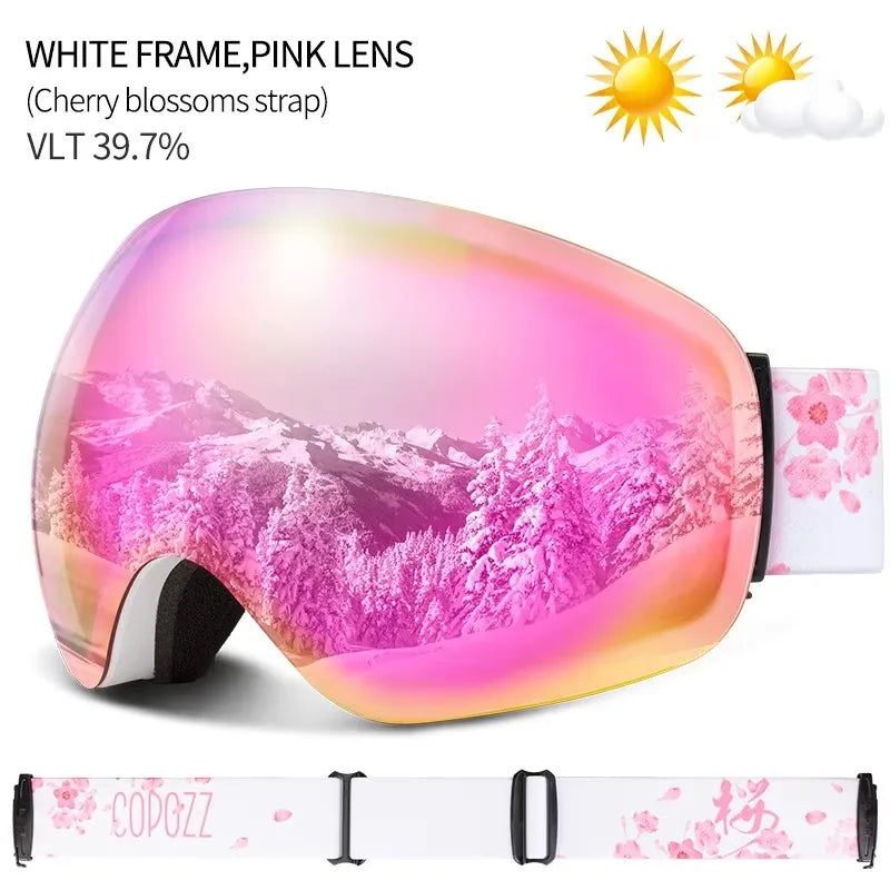 COPOZZ Outdoor Sports Ski Goggles UV400 Protection Ski Mask Male Female Anti-Fog Big Face Snow Glasses Snowboard Skiing Eyewear