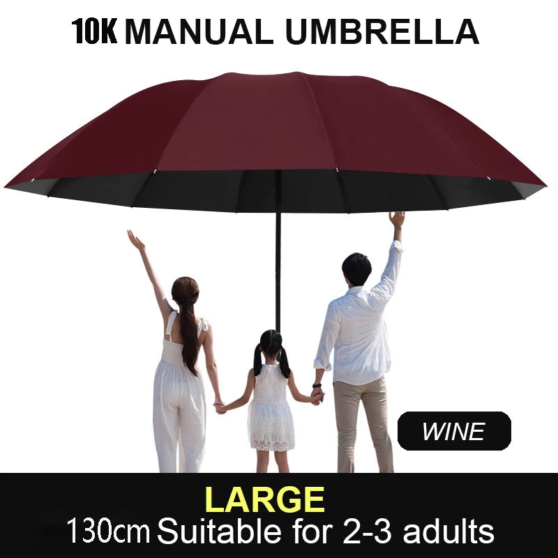 130cm Extra large triple fold rain and rain umbrella Effective rain protection Effective wind resistance UV resistance