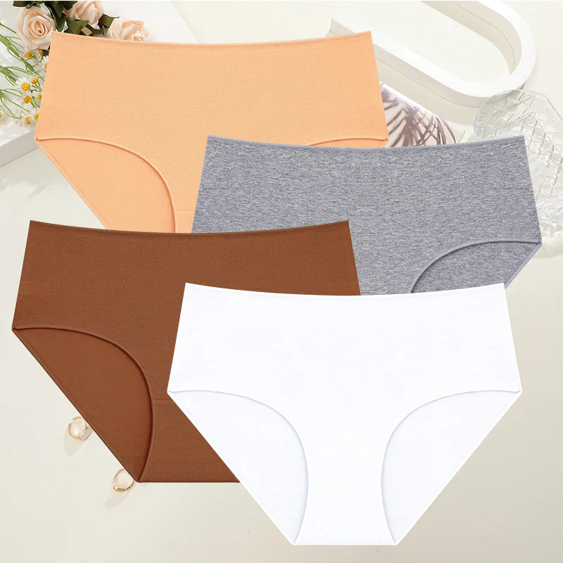 4Pcs/Set Comfort Cotton Panties Women High Waist Briefs Seamless Underwear Breathable Underpants Plus Size Panty S-2XL Intimates