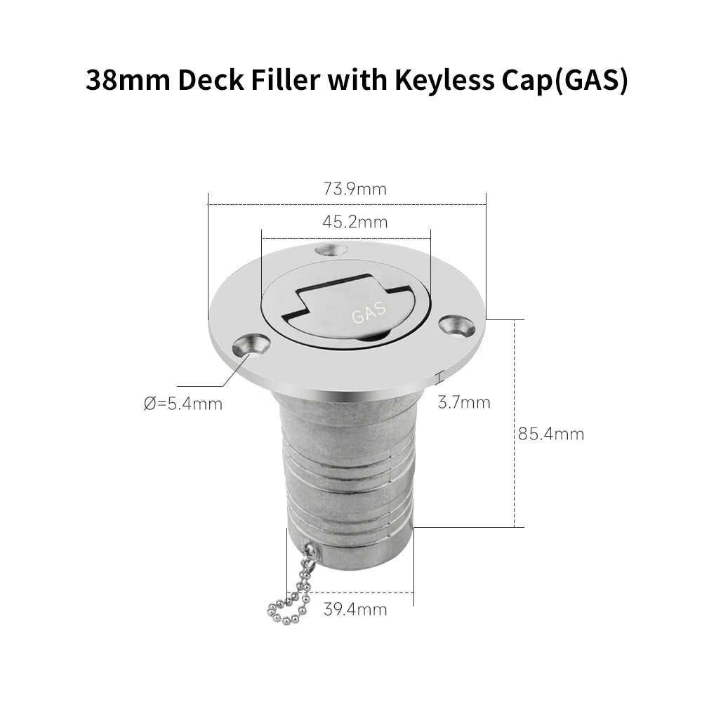 38/50mm 316 Stainless Steel Boat Deck Filler with Keyless Cap GAS DIESEL FUEL WASTE WATER Mirror Polish Marine Deck Filler Cap
