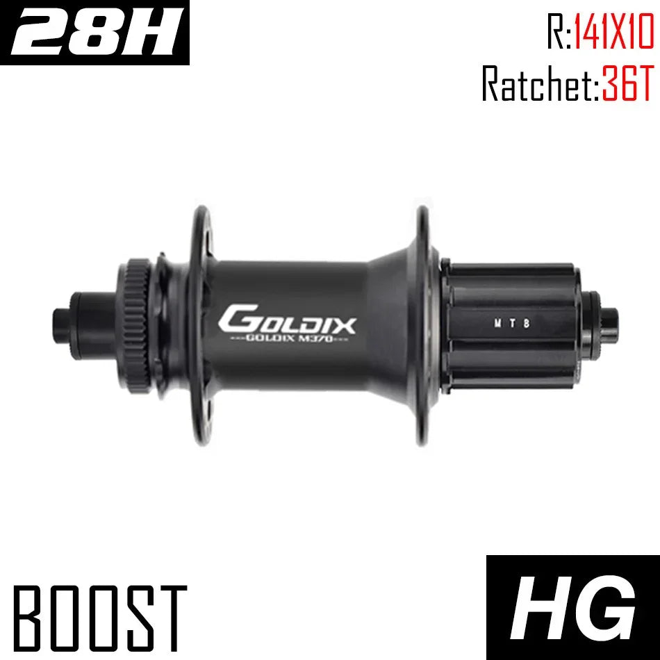 GOLDIX GDX370 Bicycle Hub Sealed Bearing Center Lock Disc Brake J-Bend 28 Holes Ratchet 36T BOOST MTB Hub for Shimano HG MS XD