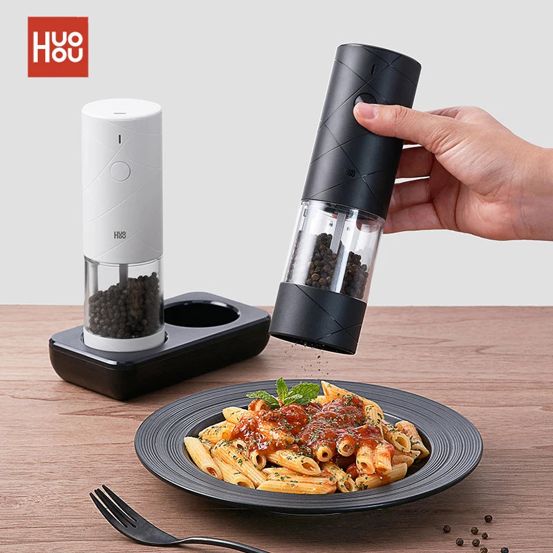 2024 NEW Huohou Electric Grinder Pepper Seasonings Spices Grain Mill Salt Shaker LED Light 6 Modes Kitchen Cooking Tool 2pcs Set