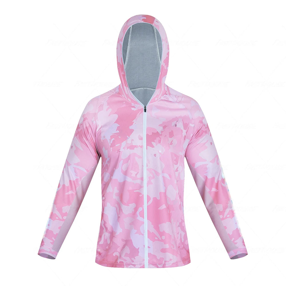 Men's Hooded Long Sleeve Fishing Shirt UV Protection Breathable Outdoor Top, Sizes S-5XL