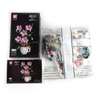 MOC Pink Orchid Flower Bouquet Building Blocks Kit DIY Bonsai Plant Model Romantic Home Decor Creative Gift for Adults Teens