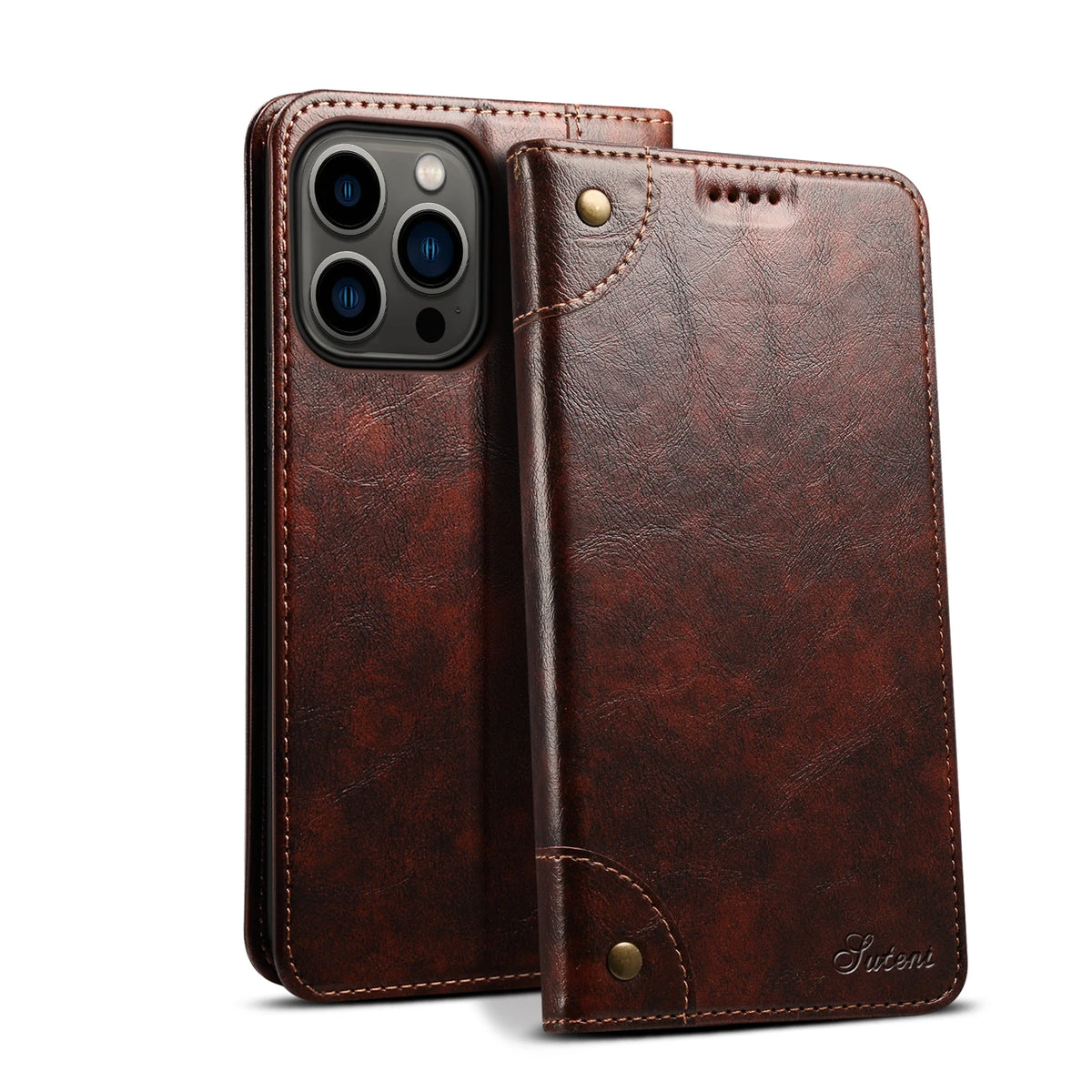 SUTENI Leather Wallet Magnetic Card Holder Flip Cover Phone Case For iPhone 16 Pro Max 15 Plus 14 13 12 11 XS XR X  8 7 Plus