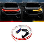 LED Car Daytime Running Light Strip - Red & Yellow Dual Color Plug And Play Start Scan Turn Signal 12V Universal Car Hood Light