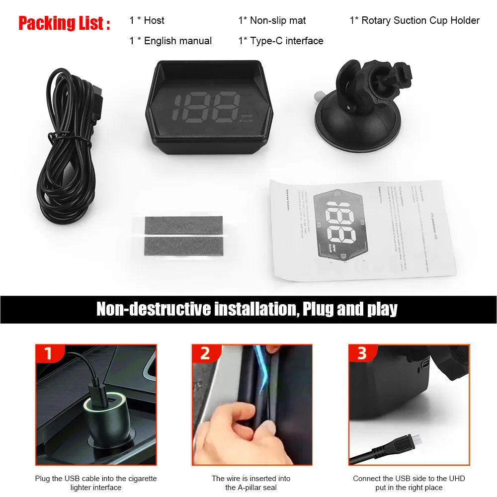 G20 Head Up Display HUD With USB Connection Speedometer Compass GPS Car Projector Overspeed Alarm Mph Kmh HD Display