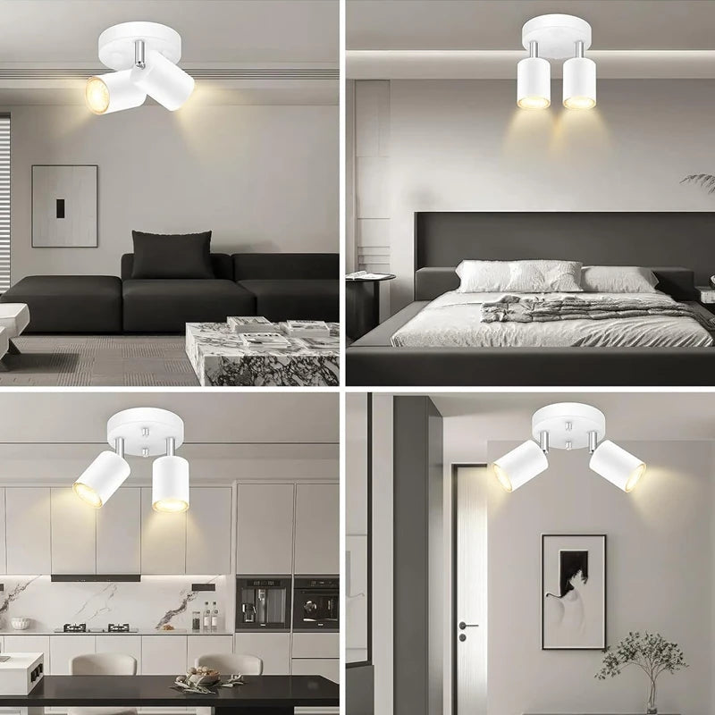 Modern LED Ceiling Light - 350° Rotatable Dual GU10 Wall Light, Black (Energy-Saving) for Hallway, Living Room, Bedroom, Kitchen