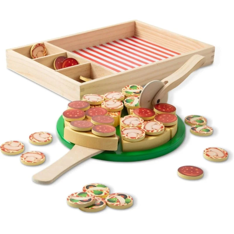 Wooden simulation pizza children play house boy girl cake dessert cut cut music fruit and vegetable cognition wooden toy