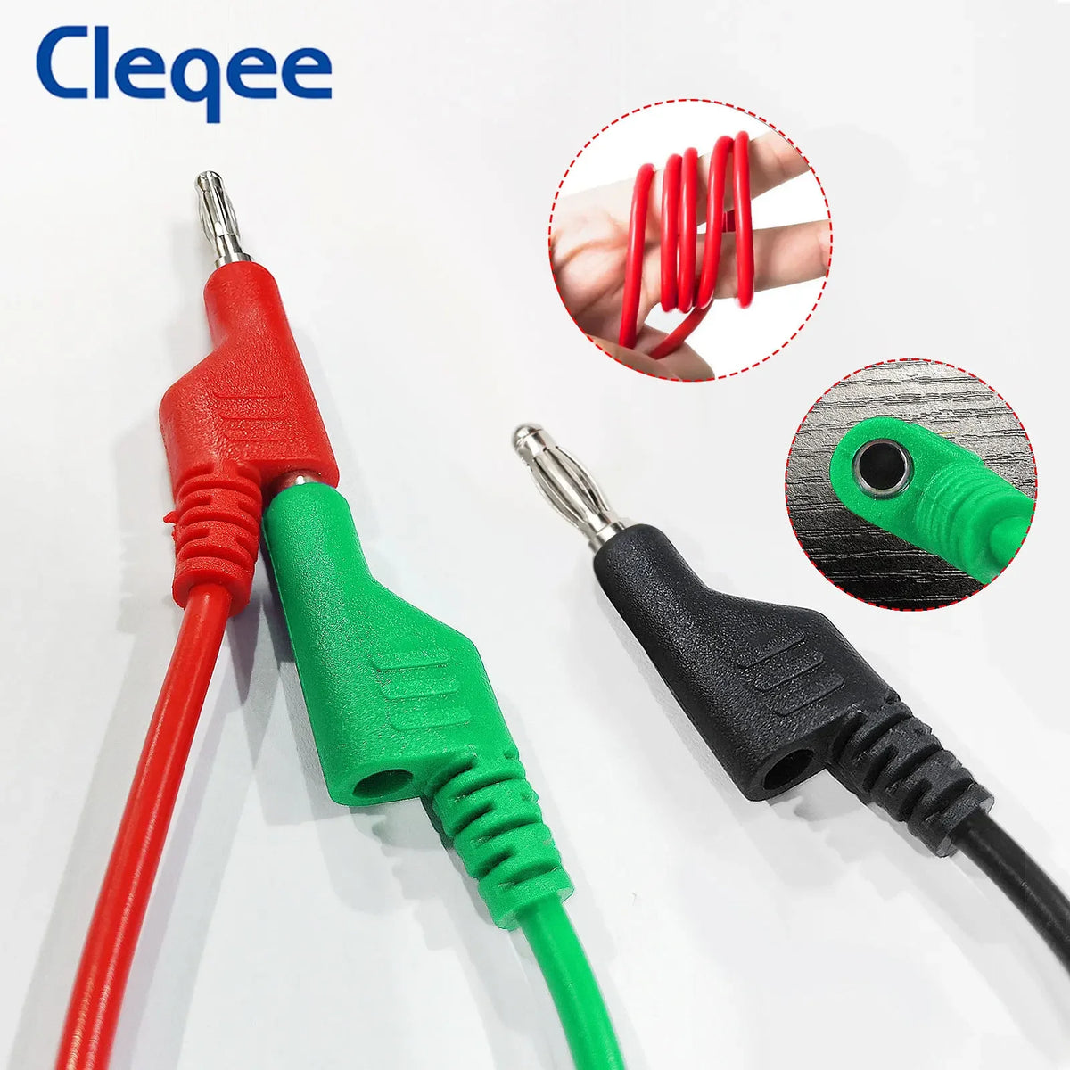 Cleqee P1036 5PCS 4mm Copper Banana Plug to Banana Plug Multimeter Test Leads Soft PVC Cable Wire 1000V 15A