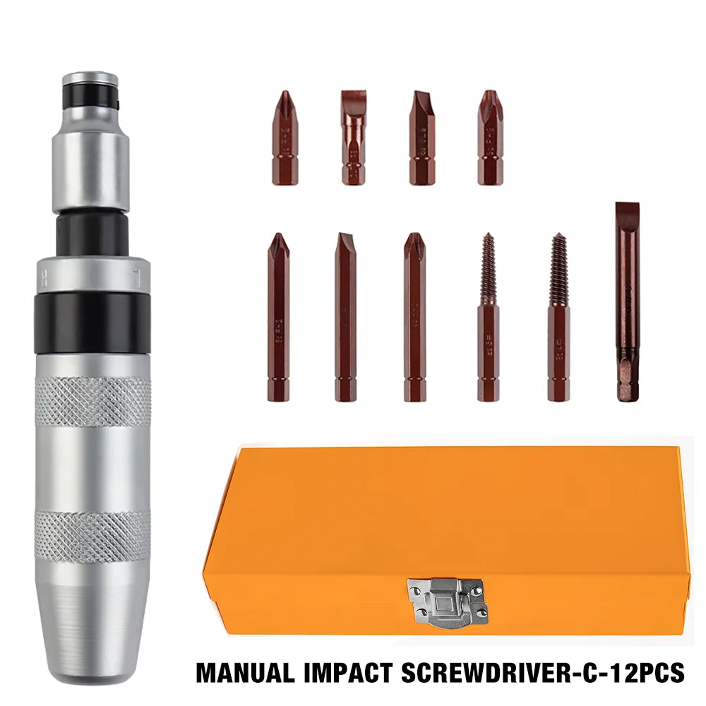 7/12/13 Pcs Manual Impact Screwdriver, Cordless Home Screwdriver Set, Screw Extractor, Professional Repair Tool,Used by Knocking