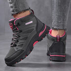 Women's Waterproof Hiking Shoes Non-Slip Trail Trekking Ankle Boots Black/Rose Red 35-42