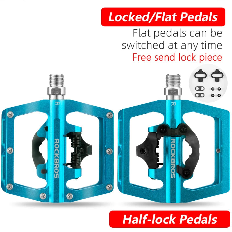 ROCKBROS 2 In 1 Bicycle Lock Pedal With Free Cleat For SPD System MTB Road Aluminum Anti-slip Sealed Bearing Lock Accessories