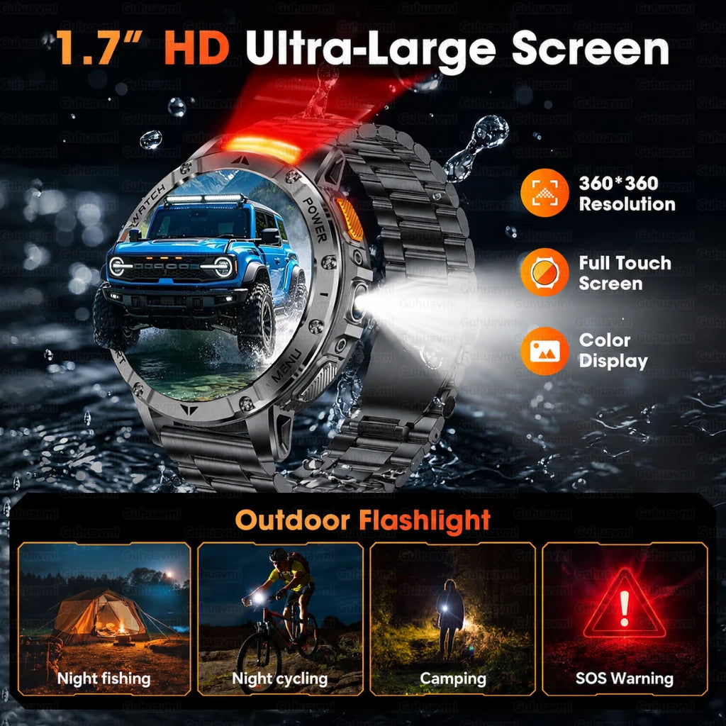1.7in AMOLED Bluetooth Call Smartwatch for Men, Waterproof, 1400mAh Battery, Black