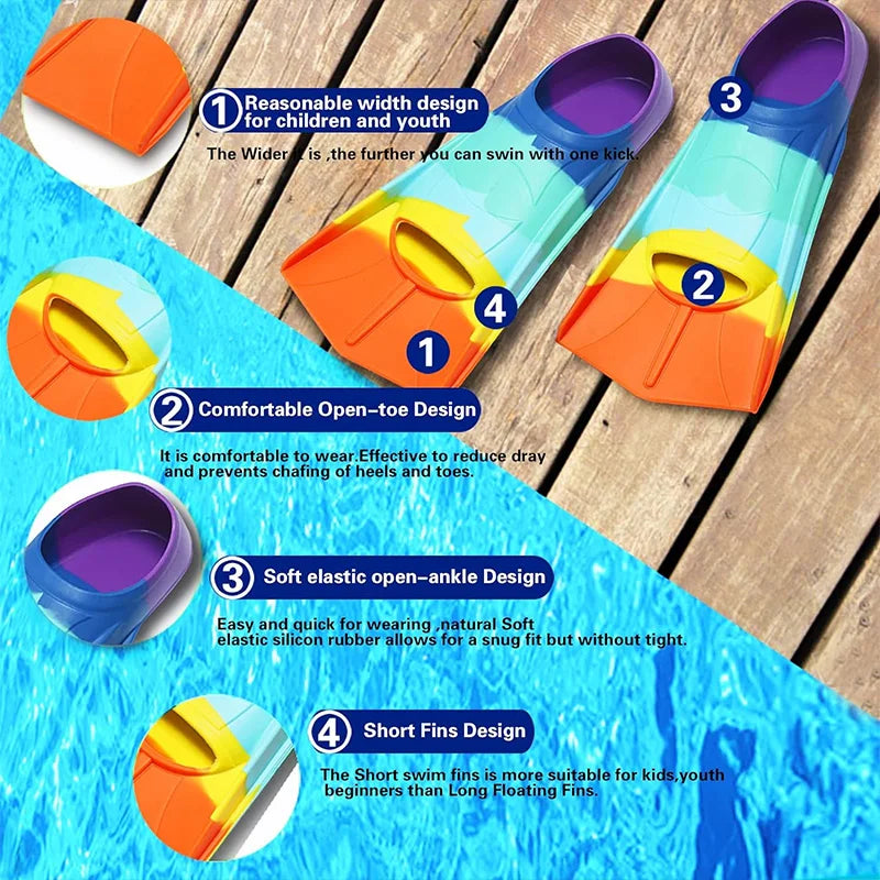 Comfortable Silicone Swim Fins Kids &Adults-Suitable Size for Beginners in Swimming,Diving-Ideal for Training Water Activities