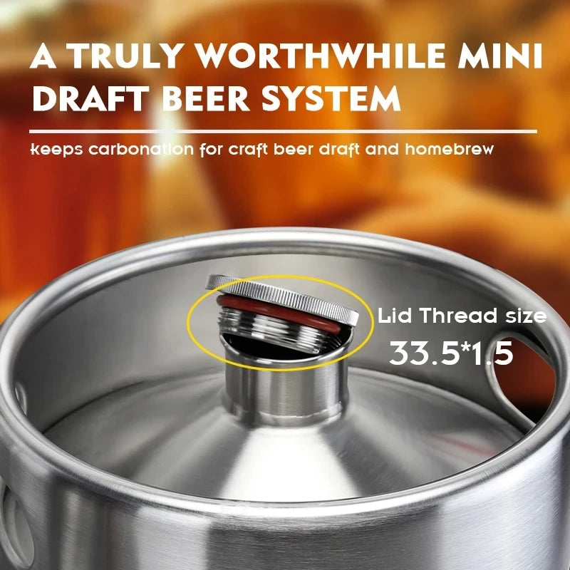 Mini Beer Keg Growler Craft Beer Barrel Carbonated Dispensing Container, 2L-5L