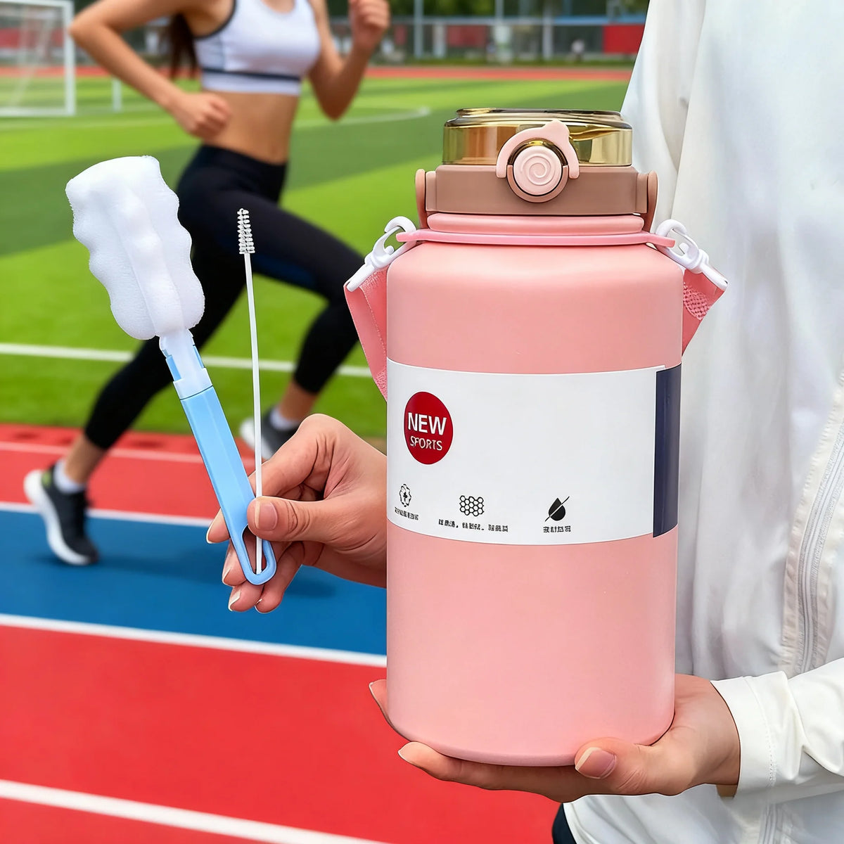 2L Insulated Straw Water Bottle 1pc, Portable Sports Bottle, Pink/White/Black/Green