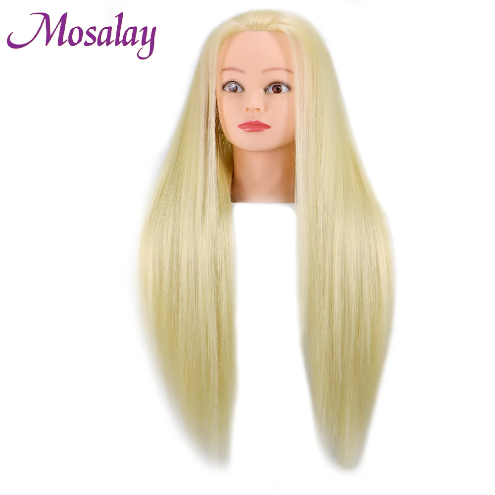 Mannequin Head 100% Synthetic Hair Hairdresser Training Head With Tripod Manikin Cosmetology Doll Head For Braiding Styling