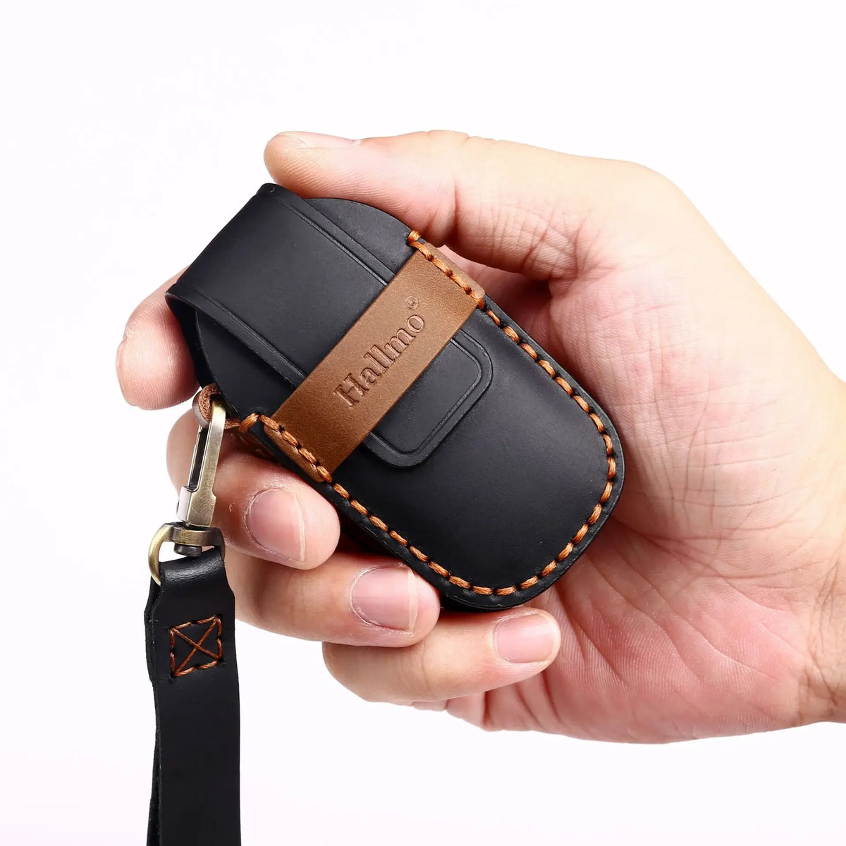 Leather car key fob cover case for Hyundai i30 Kona Elantra Santa Fe, black/blue/brown